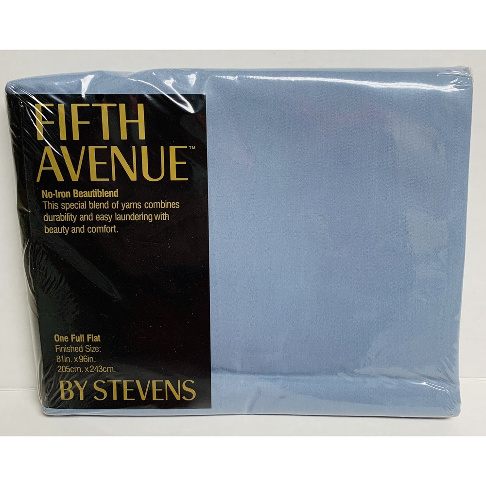 Vintage Fifth Ave by Stevens Blue Full Flat No Iron Sheet Made in USA NOS NEW